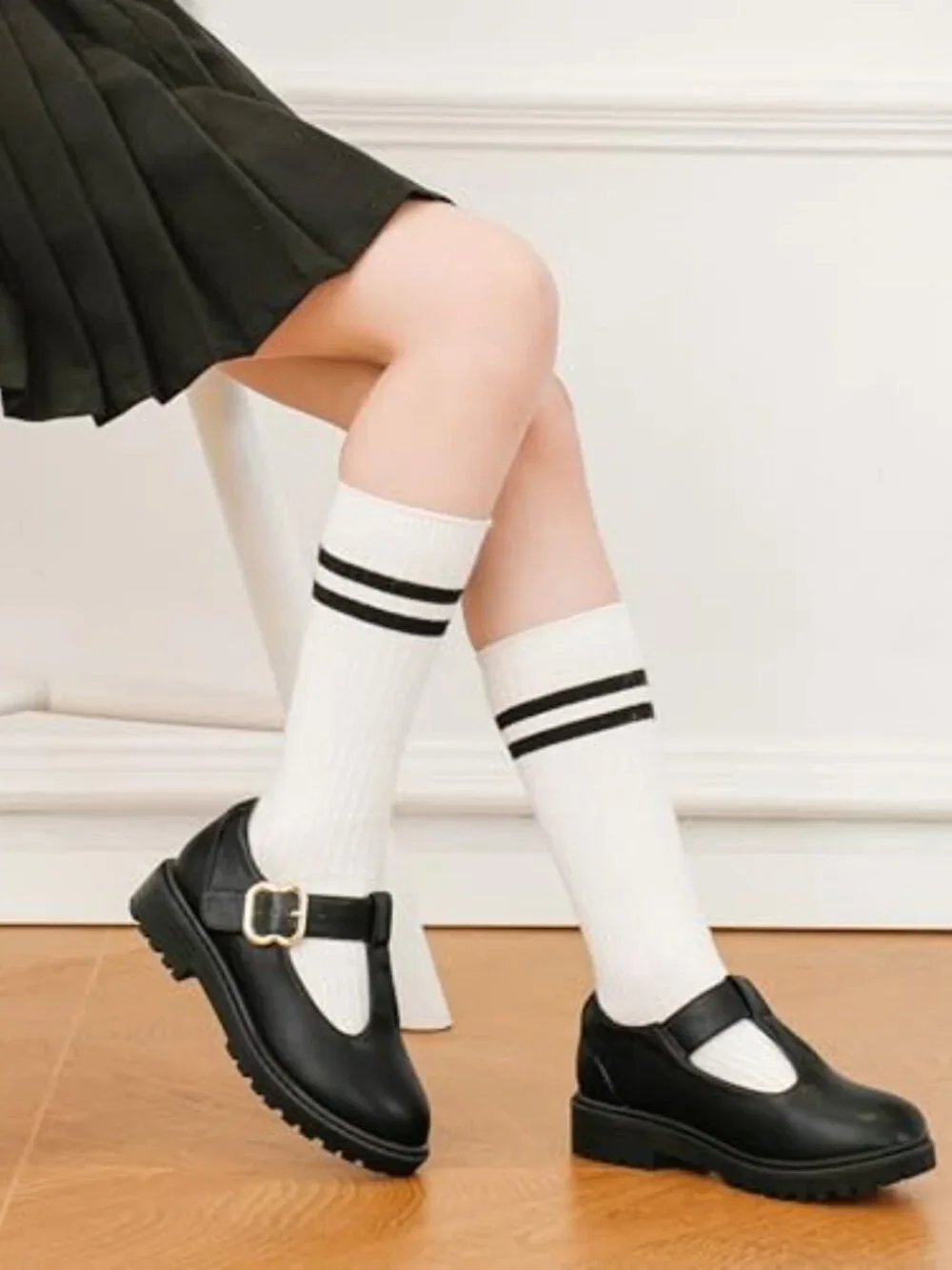 Mary Jane Shoes Girls School Uniform Flats T-Strap